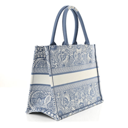 Christian Dior Canvas Embroidered Medium Butterfly Book Tote Azur White 3 of 11