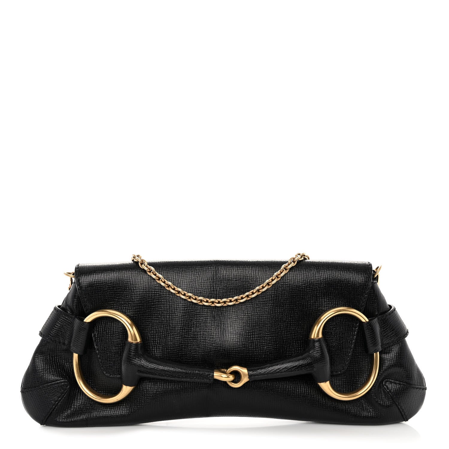 Gucci Textured Calfskin Horsebit Chain Clutch Black 1 of 10