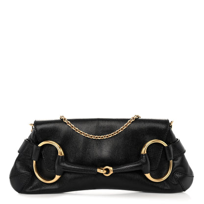 Gucci Textured Calfskin Horsebit Chain Clutch Black 1 of 10