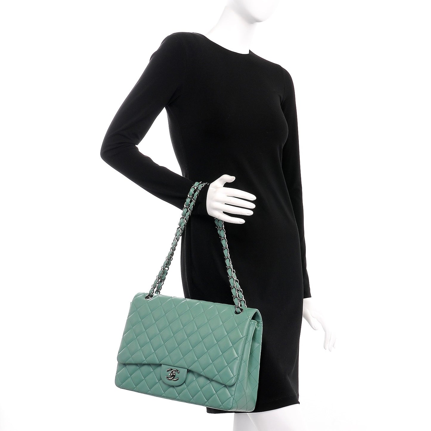 Lambskin Quilted Maxi Single Flap Green