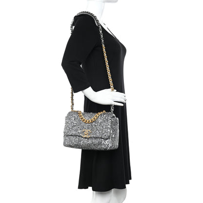Chanel Sequin Quilted Medium Chanel 19 Flap Silver 2 of 10