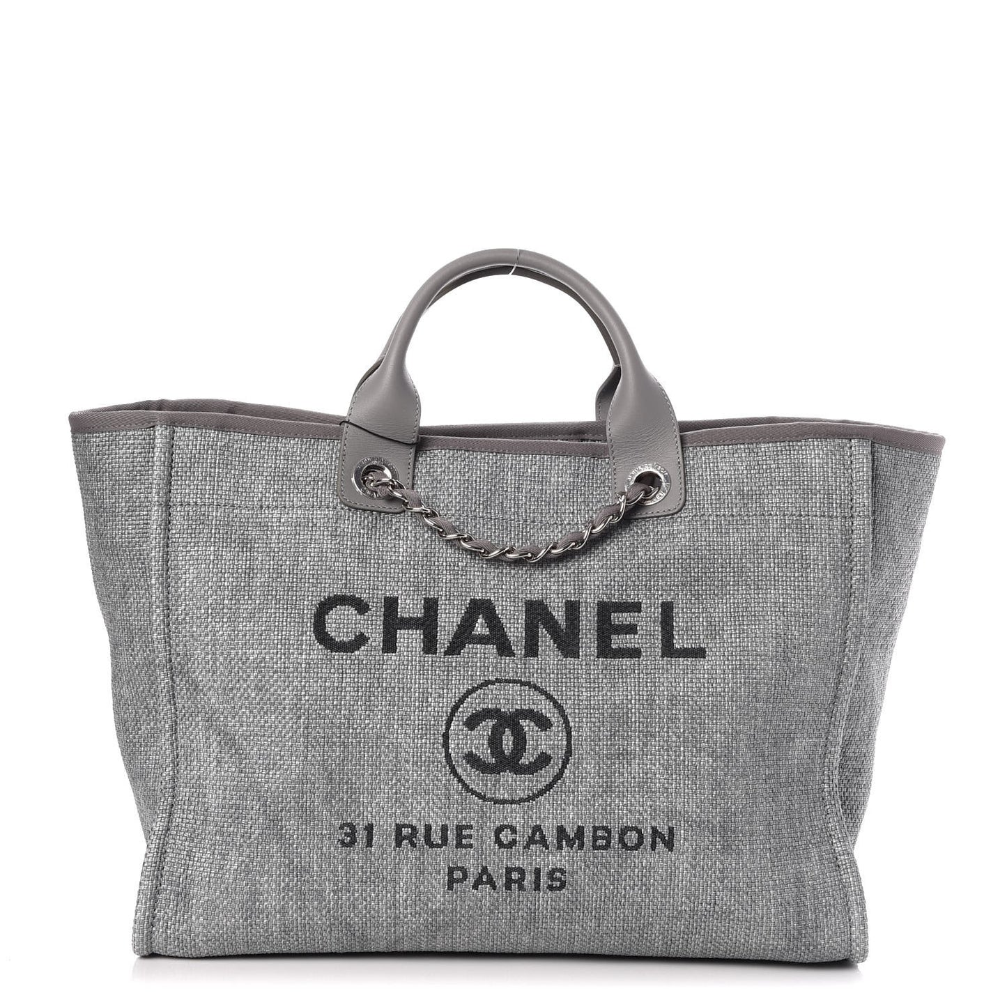 Woven Straw Raffia Large Deauville Tote Grey