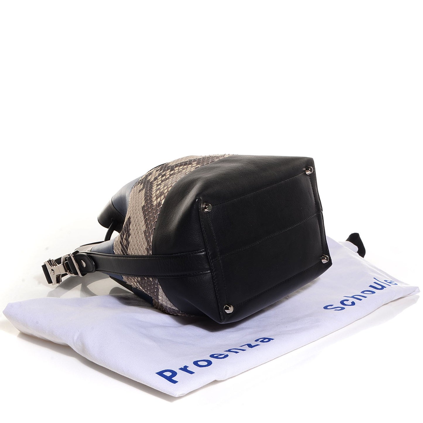 Smooth Leather Watersnake Patchwork Medium Bucket Bag Cadet