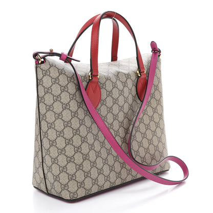 Gucci GG Supreme Monogram Linea A Foldover Tote Beige Hibiscus Red New Rosette 3 of 10