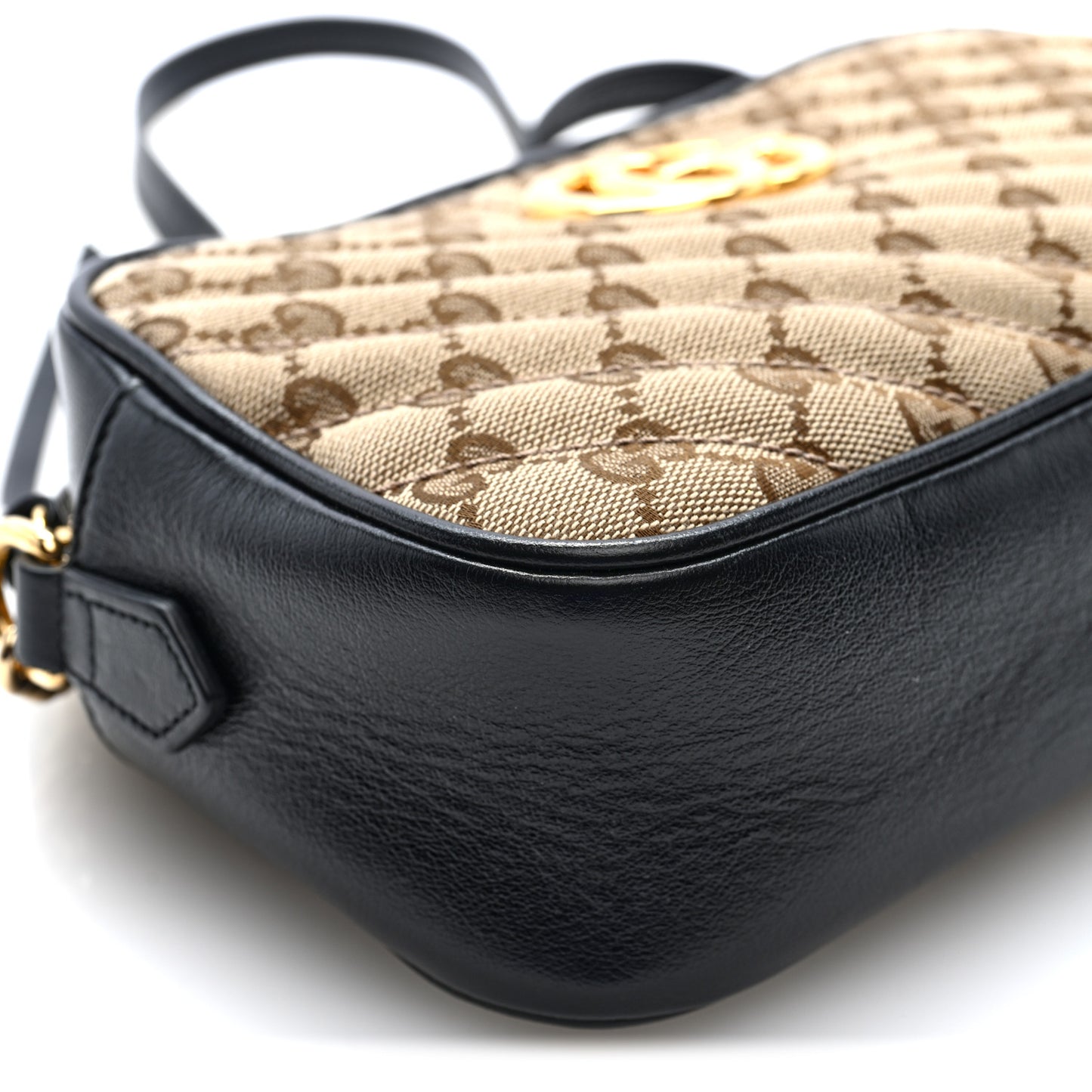 Monogram Matelasse Diagonal Small GG Marmont Chain Shoulder Bag Beige Black