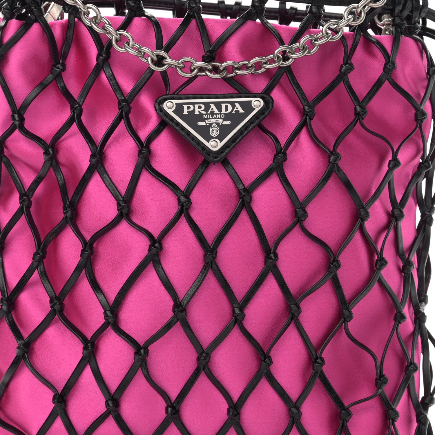 Prada Satin Net Chain Bag Fuxia Black 7 of 9