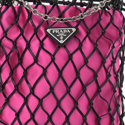 Prada Satin Net Chain Bag Fuxia Black 7 of 9