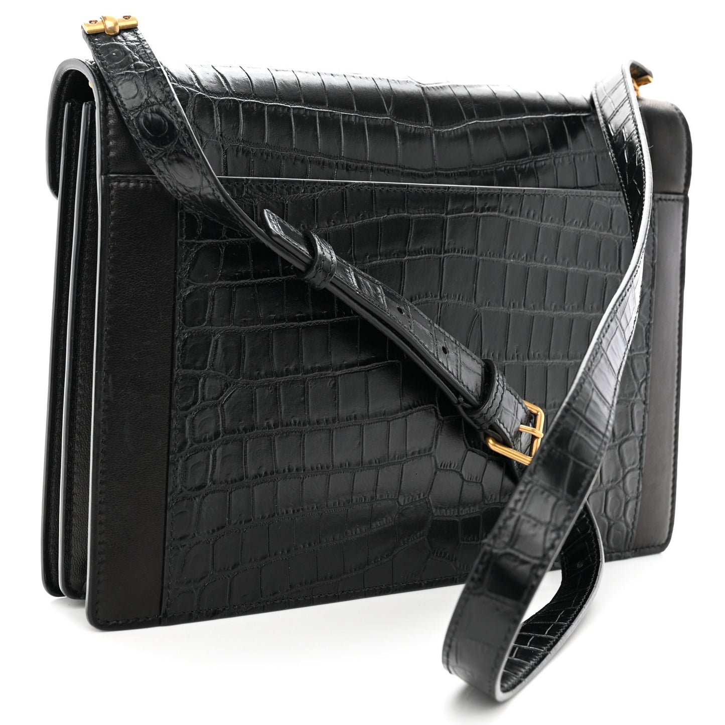 Calfskin Crocodile Embossed Gaby Satchel Black