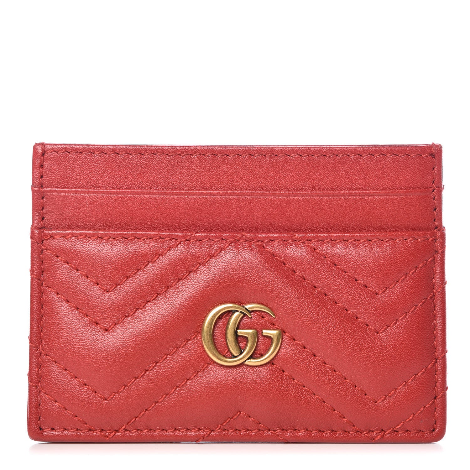 Gucci Calfskin Matelasse GG Marmont Card Holder Hibiscus Red 1 of 7