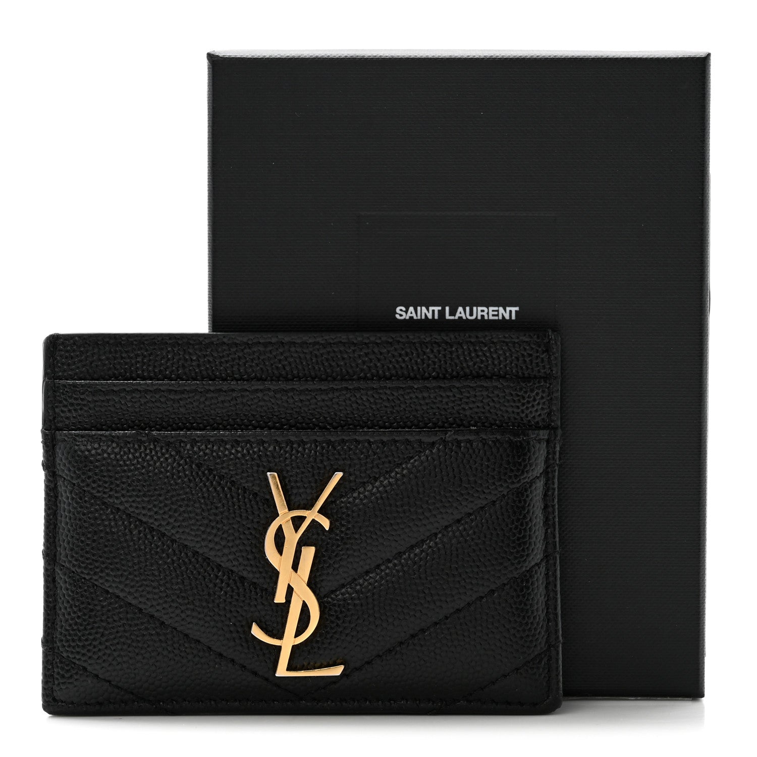 Saint Laurent Grain De Poudre Matelasse Chevron Monogram Credit Card Case Black 8 of 8