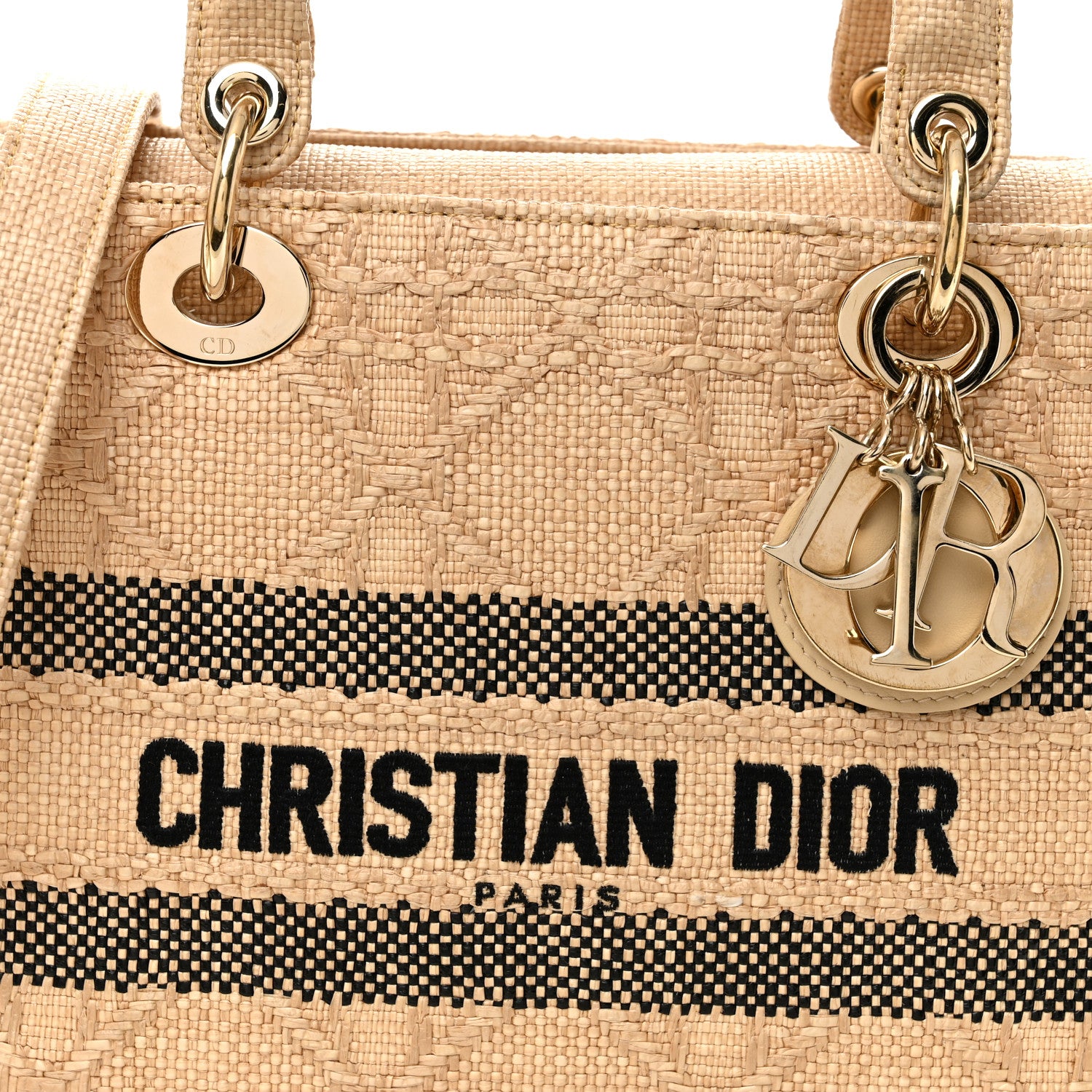 Christian Dior Raffia Woven Cannage Embroidered Medium Lady D-Lite Natural Black 8 of 10