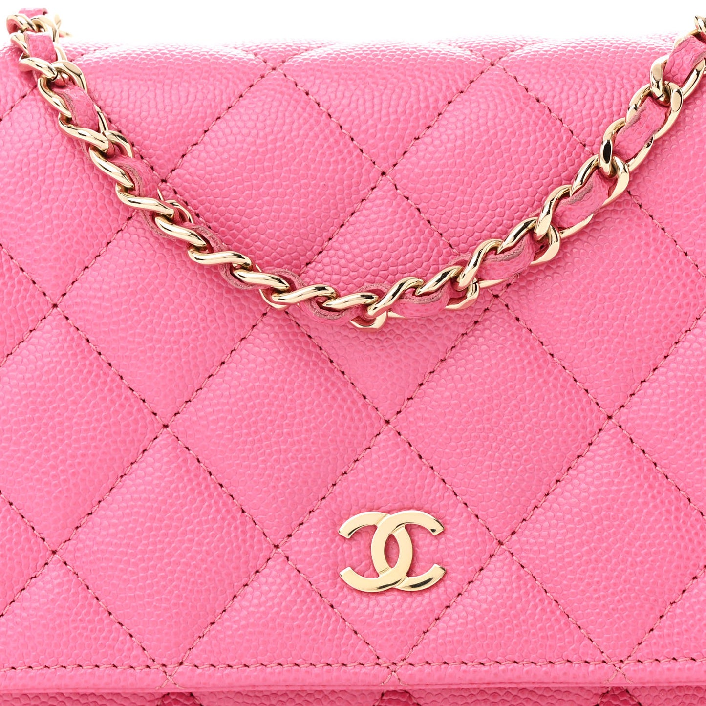 Caviar Quilted Wallet on Chain WOC Pink