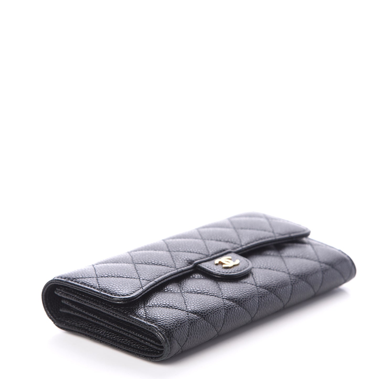 Caviar Quilted Large Flap Wallet Black