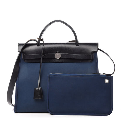 Hermes Vache Hunter Toile Herbag Zip 31 PM Black Bleu De Malte 1 of 8