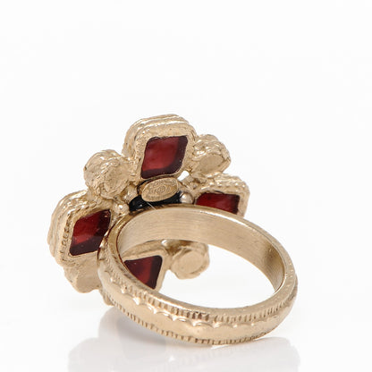 Chanel Gripoix Pearl Maltese Cross CC Ring 6.5 Red Gold 3 of 4