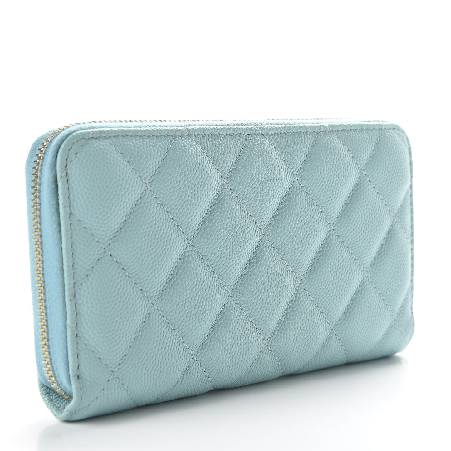 Caviar Quilted Medium Zip Around Wallet Light Blue