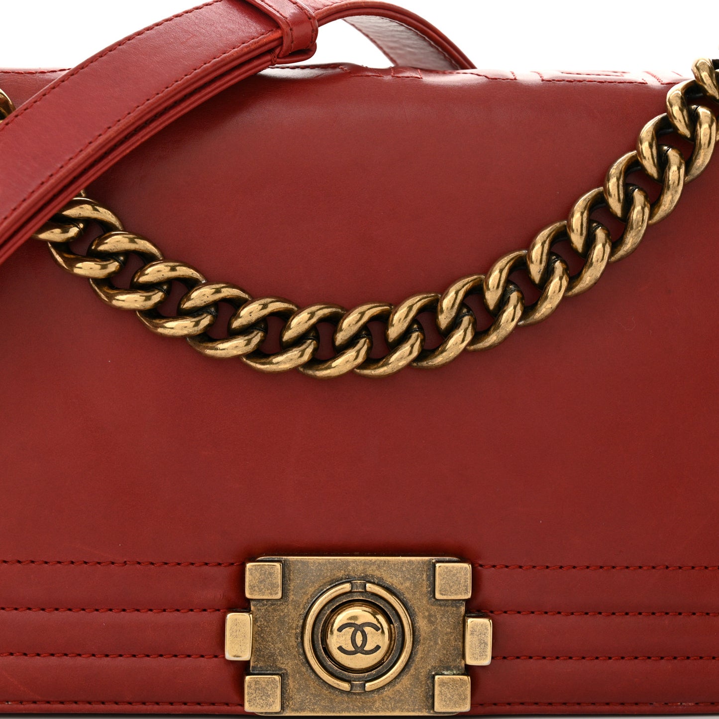 Glazed Calfskin Medium Boy Flap Red