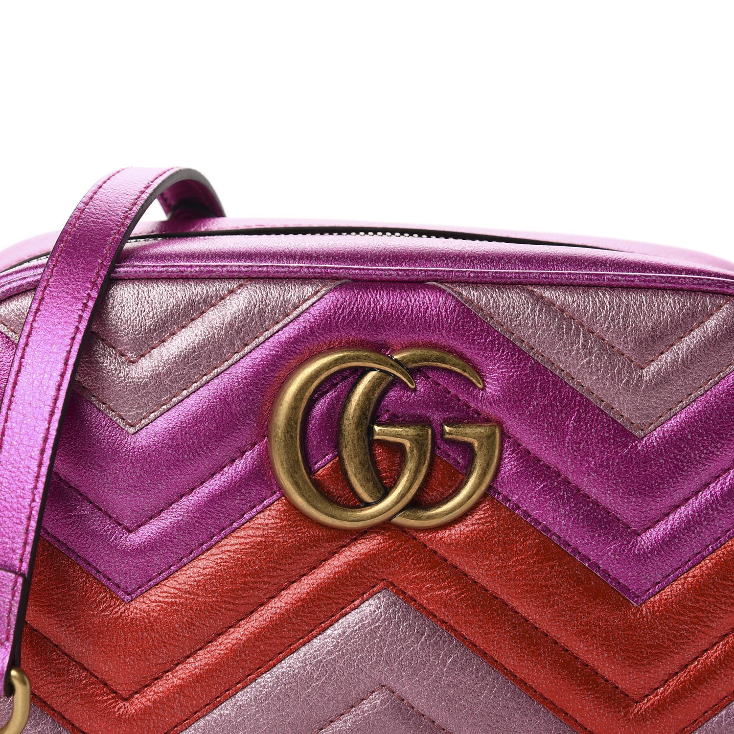 Gucci Laminated Nappa Matelasse Small GG Marmont Chain Shoulder Bag Fuxia Rosso Rosa 10 of 10