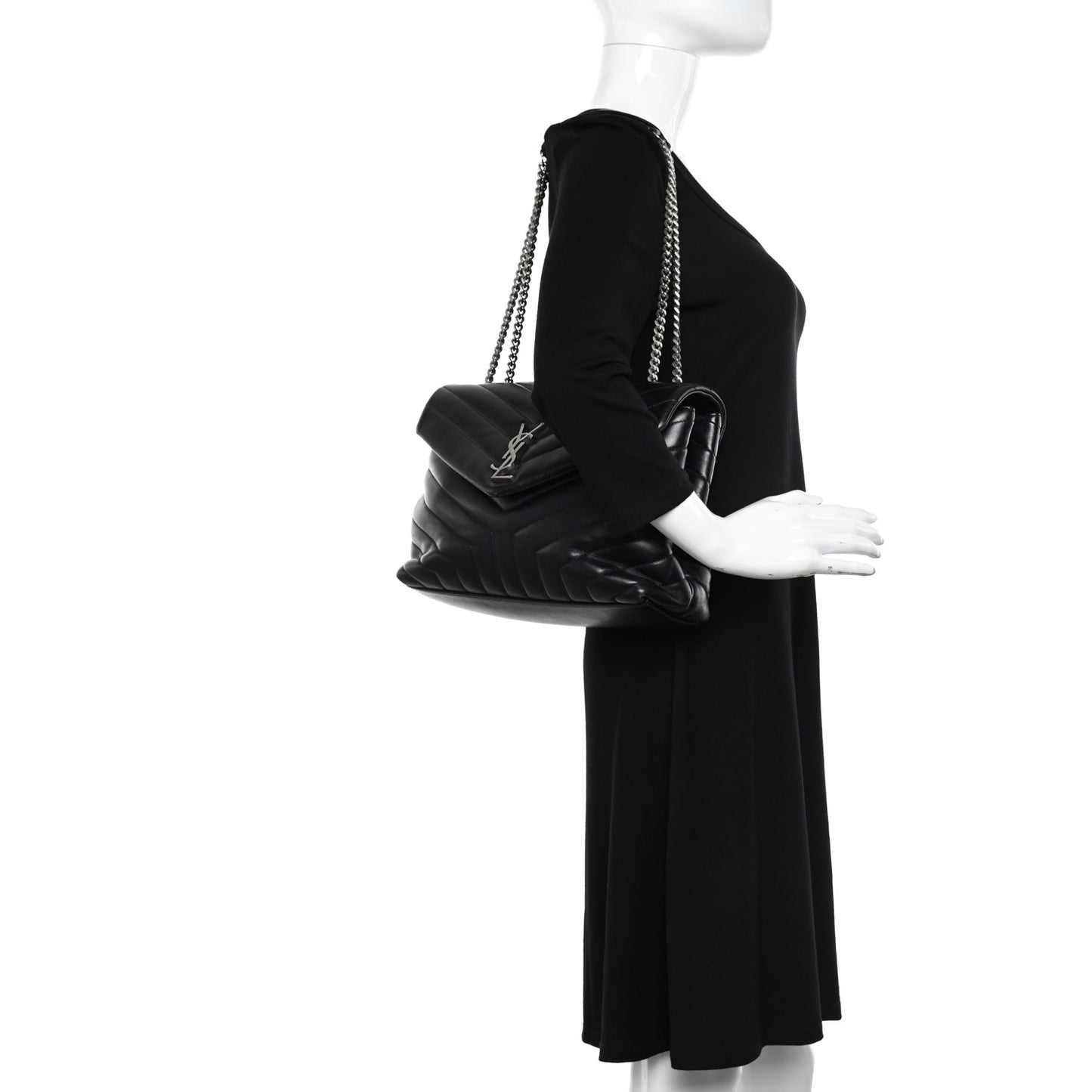 Calfskin Y Quilted Monogram Medium Loulou Chain Satchel Black