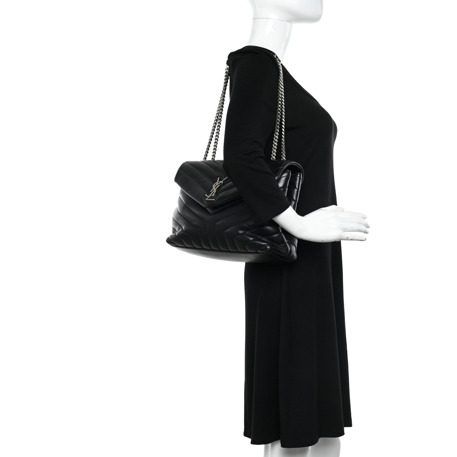 Saint Laurent Calfskin Y Quilted Monogram Medium Loulou Chain Satchel Black 2 of 22
