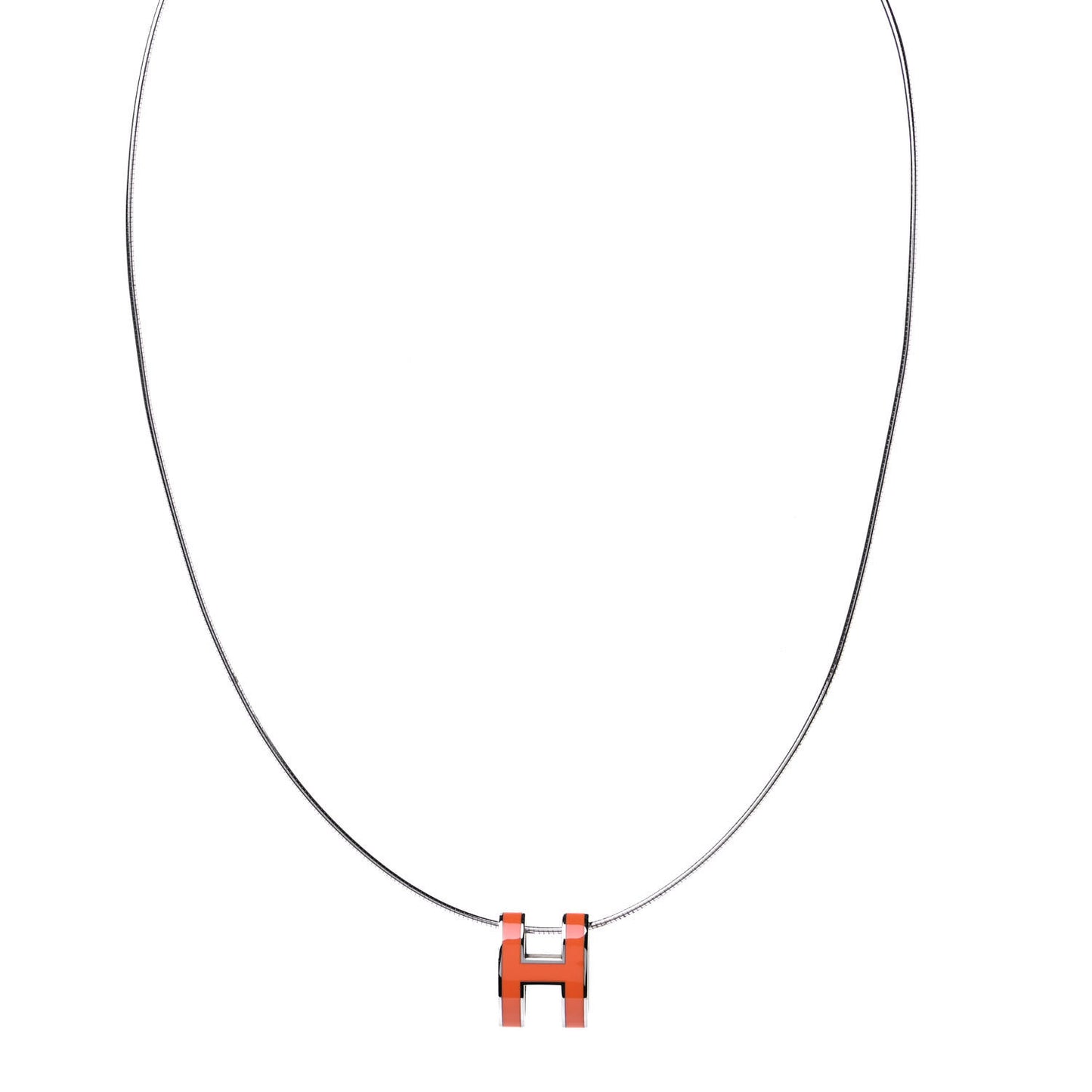 Lacquered Palladium Pop H Pendant Necklace Orange
