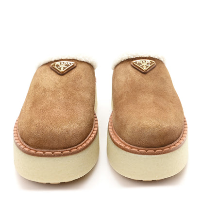 Prada Shearling Suede Scamosciato Delave Winter Mules 38.5 Cannella 3 of 9