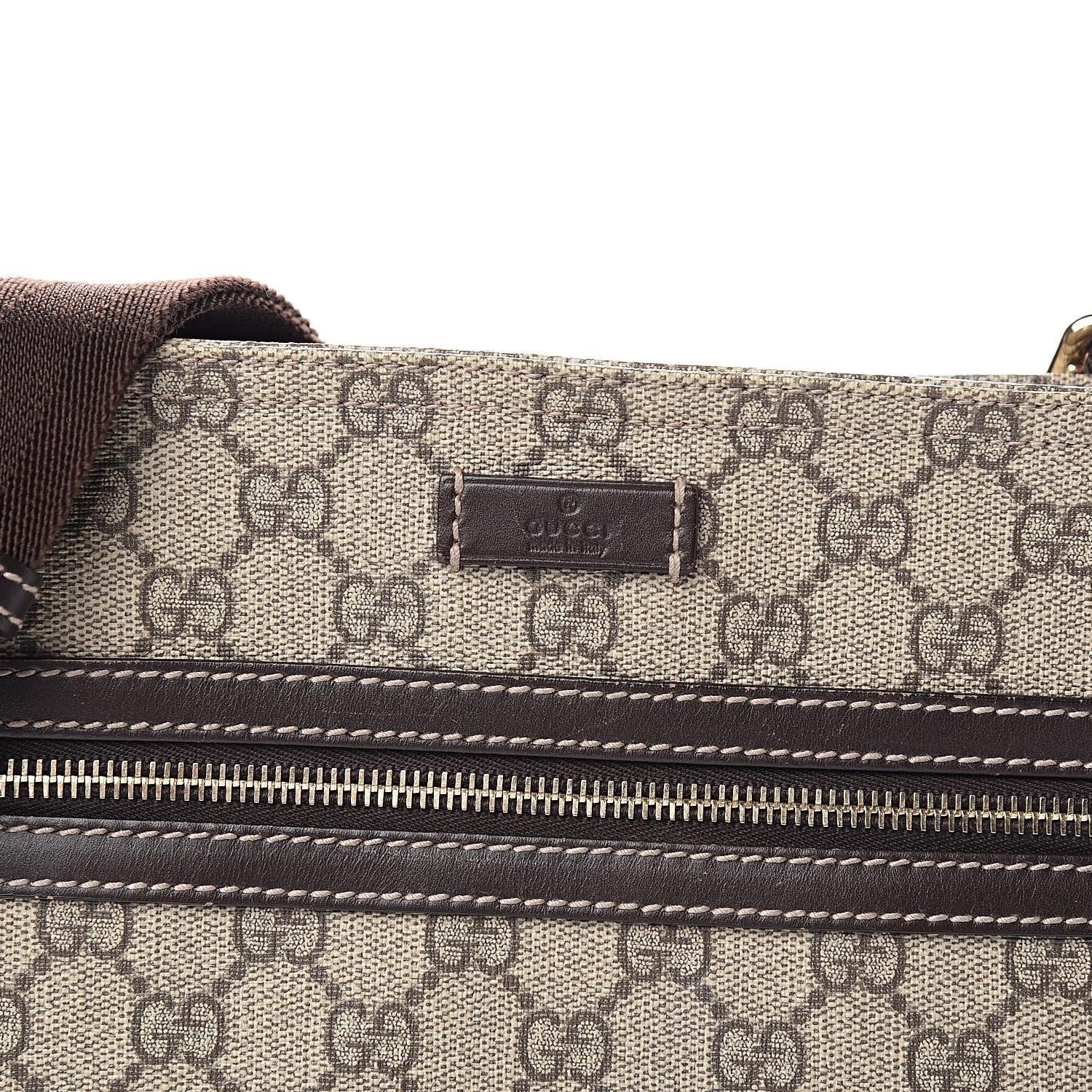 Gucci GG Supreme Monogram Selleria Calfskin Small Flat Side Zip Messenger Bag Beige Ebony Cocoa Dark Chocolate 10 of 10