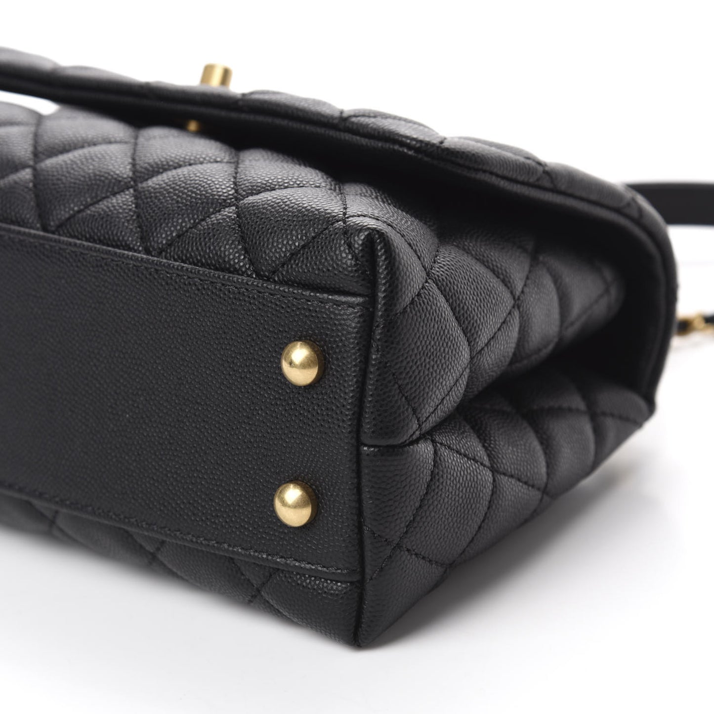 Caviar Lizard Embossed Quilted Mini Coco Handle Flap Black