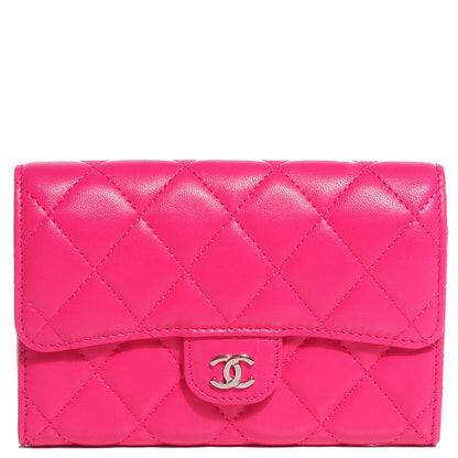 Chanel Lambskin Quilted Small Flap Wallet Dark Pink 1 of 10