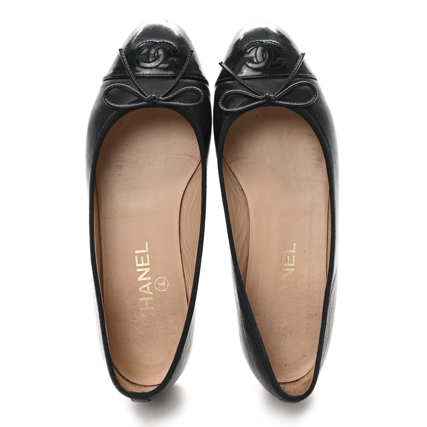 Chanel Lambskin Patent Cap Toe Ballerina Flats 38 Black 2 of 9