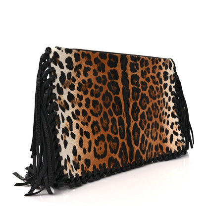 Valentino Garavani Calf Hair Oversized Fringe Clutch Leopard 3 of 6