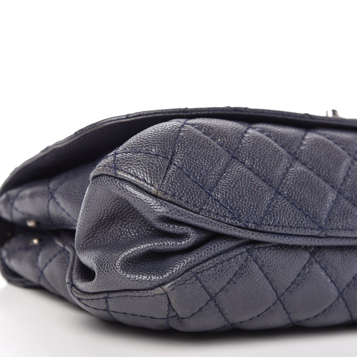 Metallic Caviar Quilted Flap Navy Blue