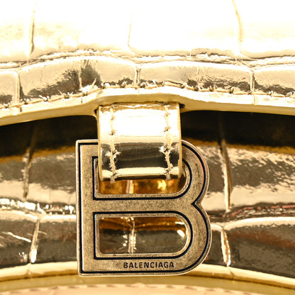 Balenciaga Metallic Calfskin Crocodile Embossed Hourglass Top Handle Bag Mini Gold 10 of 14