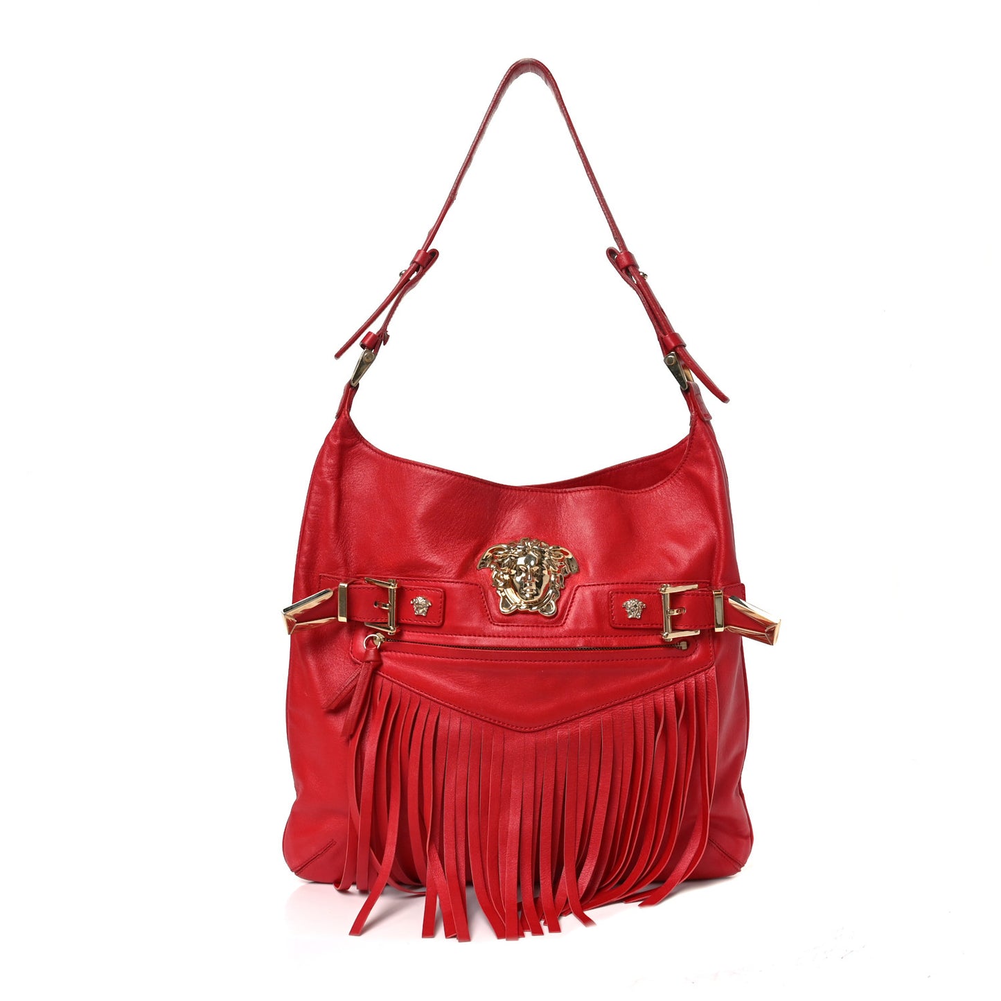 Calfskin Palazzo Fringe Shoulder Bag Red