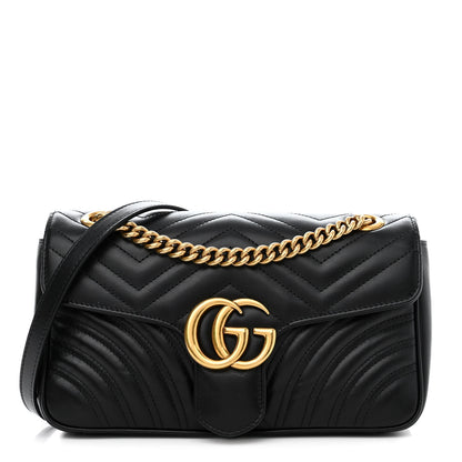 Gucci Calfskin Matelasse Small GG Marmont Shoulder Bag Black 1 of 10