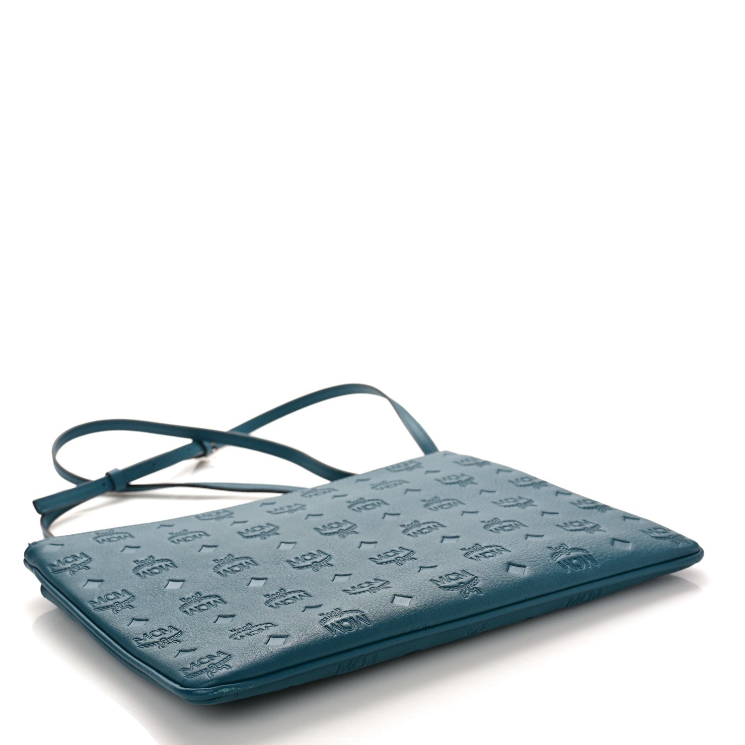 MCM Calfskin Ottomar Monogram Medium Crossbody Pouch Deep Teal 4 of 10