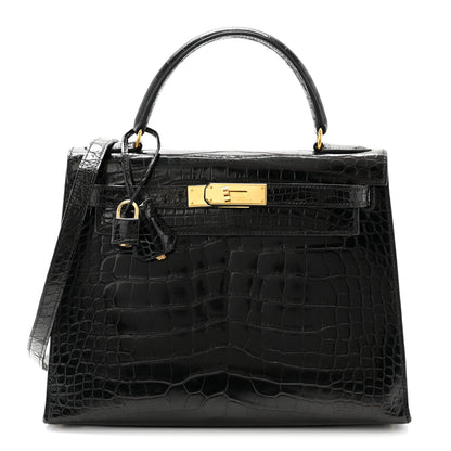 Hermes Shiny Alligator Kelly Sellier 28 Black 1 of 13