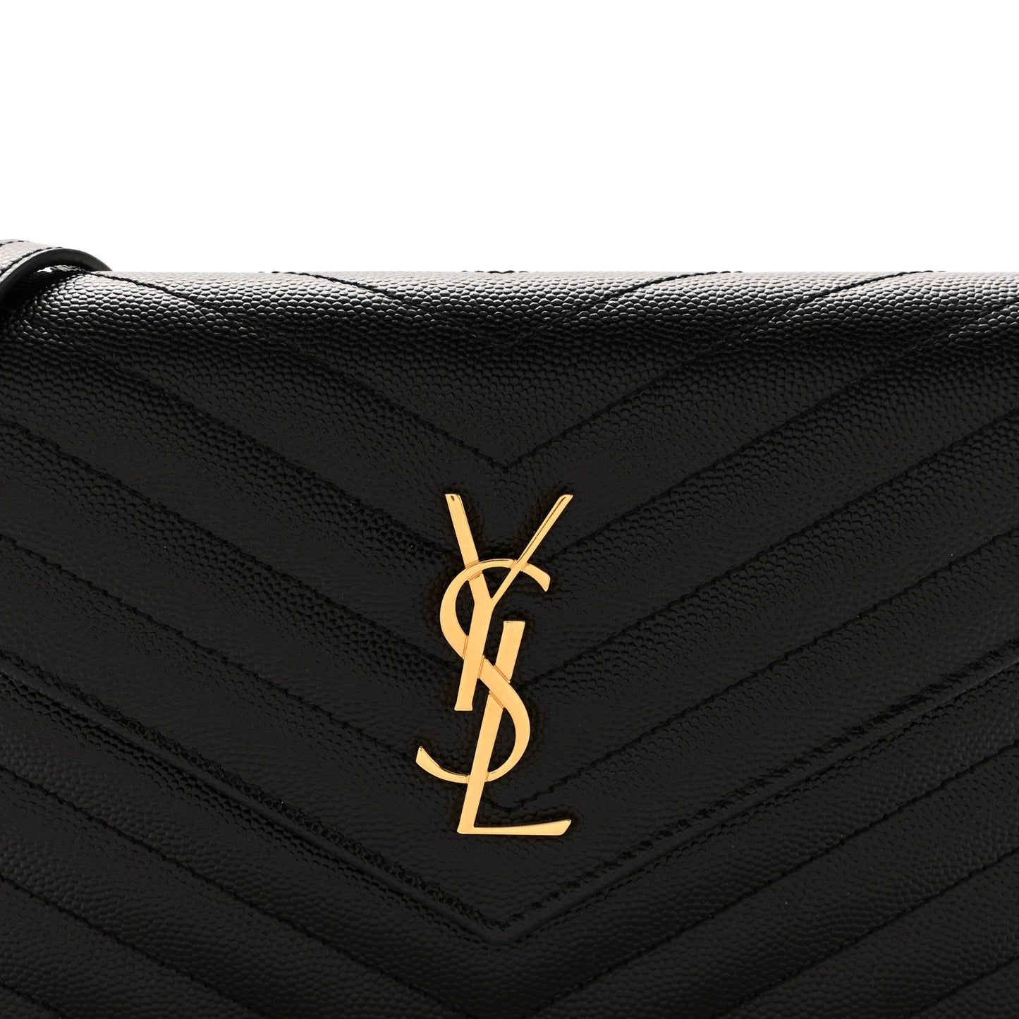 Grain De Poudre Matelasse Chevron Monogram Envelope Chain Wallet Black