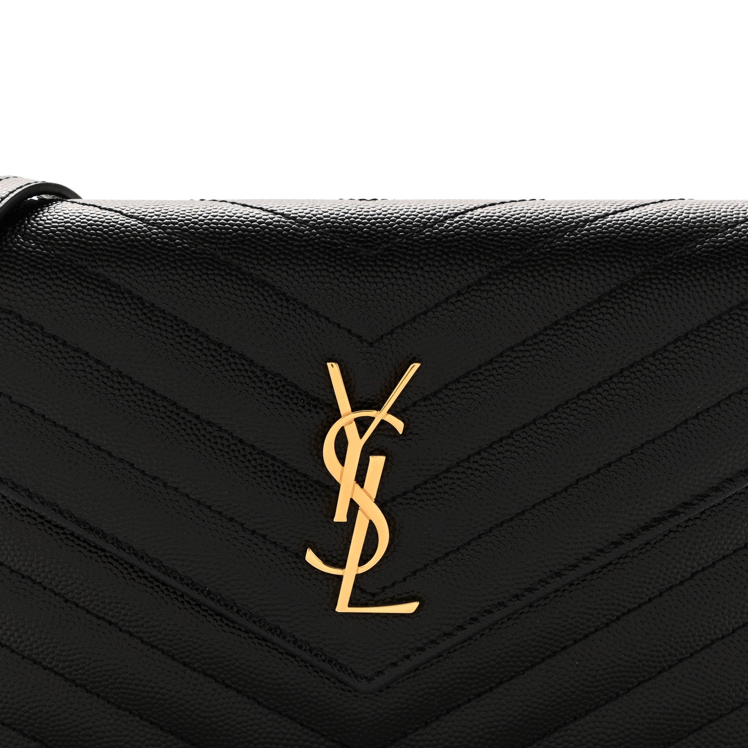 Saint Laurent Grain De Poudre Matelasse Chevron Monogram Envelope Chain Wallet Black 8 of 14