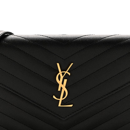 Saint Laurent Grain De Poudre Matelasse Chevron Monogram Envelope Chain Wallet Black 8 of 14
