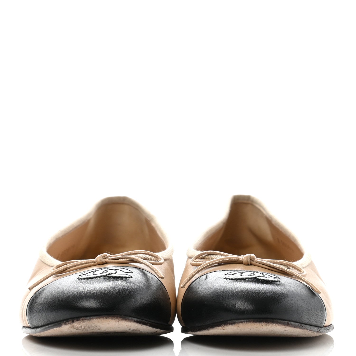 Chanel Lambskin Cap Toe Ballerina Flats 39.5 Beige Black 2 of 14
