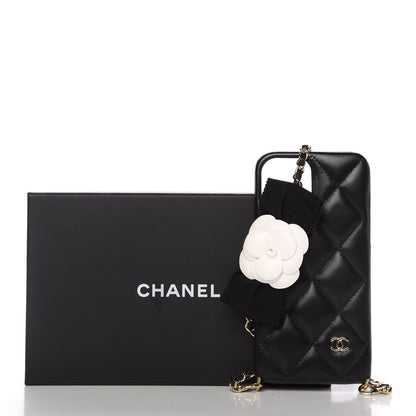 Chanel Lambskin Quilted Camellia Bow iPhone XII Pro Holder With Chain Black 10 of 10