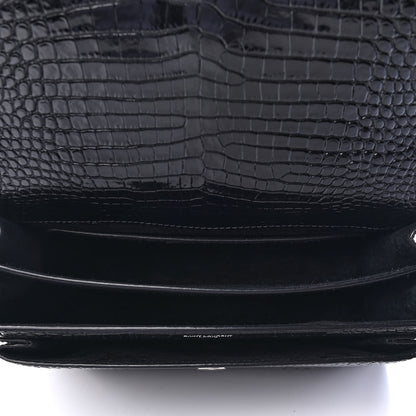 Saint Laurent Calfskin Crocodile Embossed Large Monogram Sunset Black 4 of 4