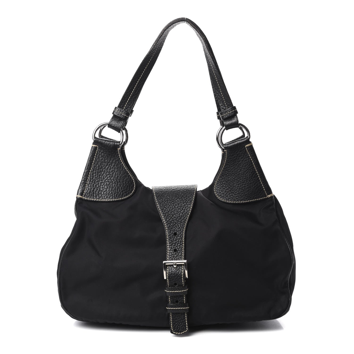 Prada Tessuto Nylon Vitello Daino Hobo Black 1 of 15
