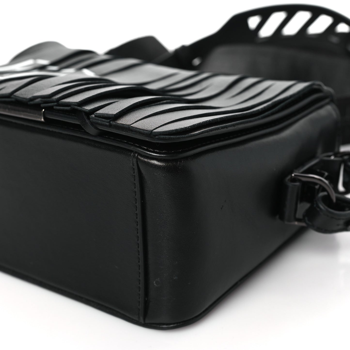 Calfskin Fringe Binder Clip Bag Black White