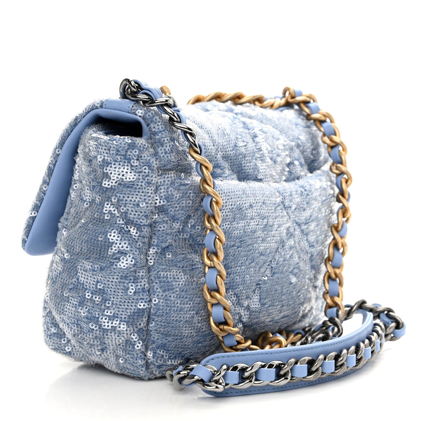 Sequin Quilted Medium Chanel 19 Flap Light Blue