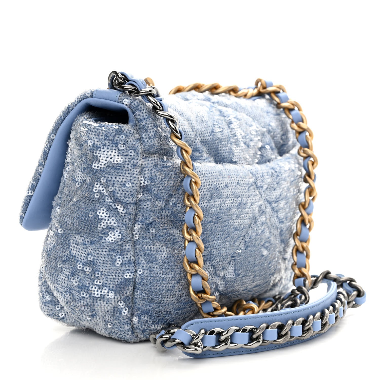Chanel Sequin Quilted Medium Chanel 19 Flap Light Blue 3 of 10