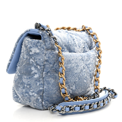 Chanel Sequin Quilted Medium Chanel 19 Flap Light Blue 3 of 10