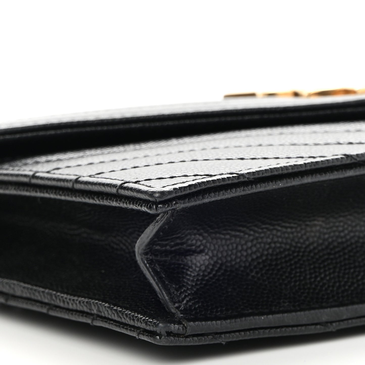 Grain De Poudre Matelasse Chevron Monogram Envelope Chain Wallet Black