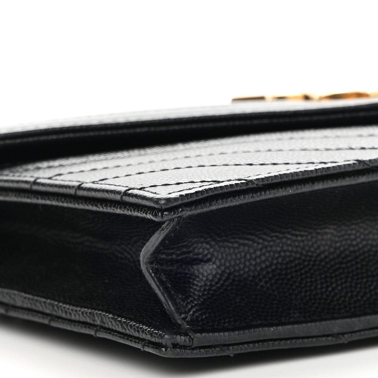 Saint Laurent Grain De Poudre Matelasse Chevron Monogram Envelope Chain Wallet Black 10 of 12
